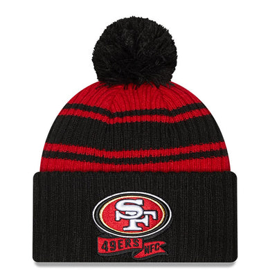San Francisco 49ers New Era NFL Cuffed Pom Knit Beanie Hat Red/Black Crown/Visor Team Color Logo (2022 Sideline)