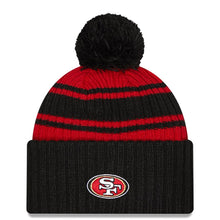 Load image into Gallery viewer, San Francisco 49ers New Era NFL Cuffed Pom Knit Beanie Hat Red/Black Crown/Visor Team Color Logo (2022 Sideline)
