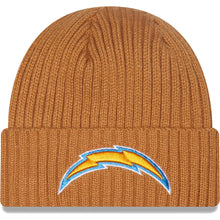 Load image into Gallery viewer, Los Angeles Chargers New Era NFL Cuffed Knit Beanie Hat Light Brown Crown/Visor Team Color Logo
