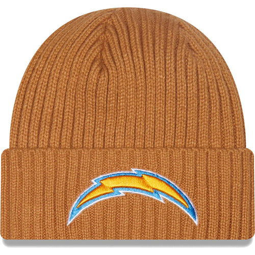 Los Angeles Chargers New Era NFL Cuffed Knit Beanie Hat Light Brown Crown/Visor Team Color Logo