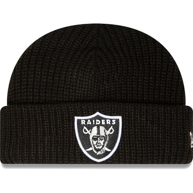 Las Vegas Raiders New Era NFL Cuffed Knit Beanie Hat Black Crown/Visor Team Color Logo (Short Skully)