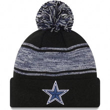 Load image into Gallery viewer, Dallas Cowboys New Era NFL Chilled Cuffed Pom Knit Hat Black/Gray Crown/Visor Team Color Logo
