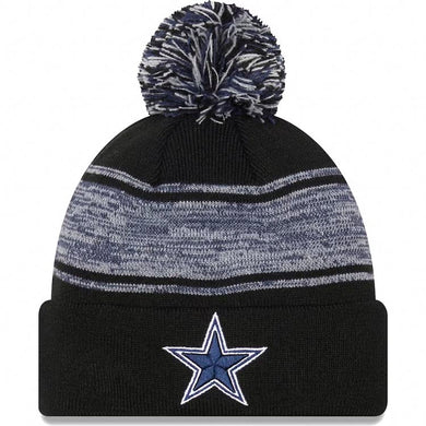 Dallas Cowboys New Era NFL Chilled Cuffed Pom Knit Hat Black/Gray Crown/Visor Team Color Logo