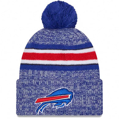 Buffalo Bills New Era NFL Cuffed Pom Knit Beanie Hat Royal Blue/Gray Crown/Visor Team Color Logo (2023 Sideline)