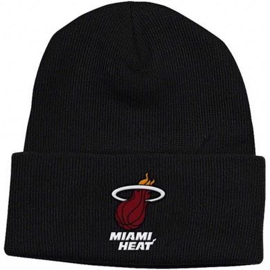 Miami Heat NBA Black Basic Cuffed Knit Beanie Crown/Visor Team Color Logo