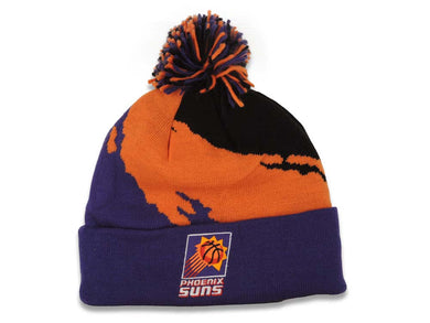 Phoenix Suns Mitchell & Ness NBA Pom Paint Knit Beanie Hat Black/Orange/Purple Crown/Visor Team Color Logo