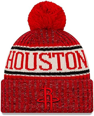 Houston Rockets New Era NBA Cuffed Pom Knit Beanie Hat White/Red Crown/Visor Team Color Logo (2018 Sideline)