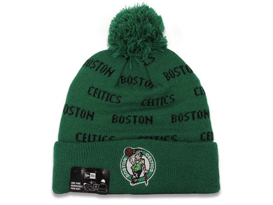 Boston Celtics New Era NBA Cuffed Pom Repeat A3 Knit Beanie Hat Green/Black Text Crown/Visor Team Color Logo