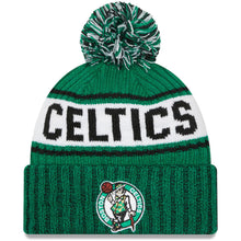Load image into Gallery viewer, Boston Celtics New Era NBA Cuffed Pom Knit Beanie Hat White/Green Crown/Visor Team Color Logo (Knit Marl)
