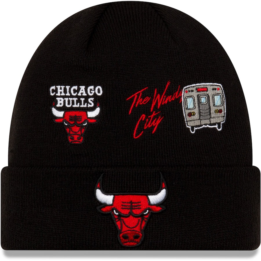Chicago Bulls New Era NBA Cuff Knit Team Color Black Crown/Cuff Team Color Logo City Transit