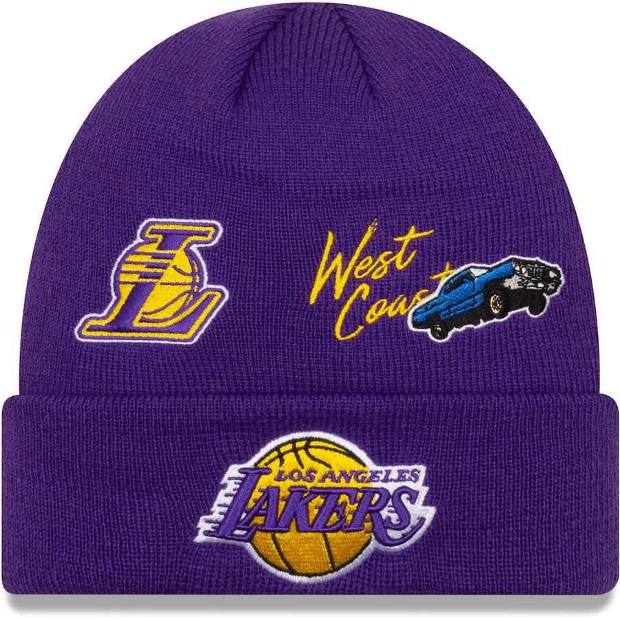 Los Angeles Lakers New Era NBA Cuff Knit Team Color Purple Crown/Cuff Team Color Logo City Transit