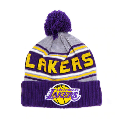 Los Angeles Lakers New Era NBA Cuffed Pom Knit Gray/Purple Team Color Logo