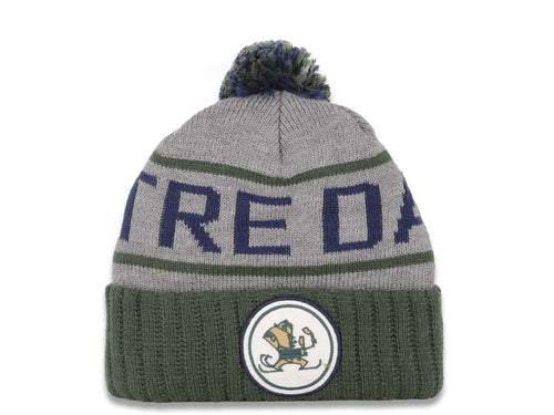 Notre Dame Fighting Irish Mitchell & Ness Pom Knit Beanie Gray/Green Crown/Visor Team Color Logo