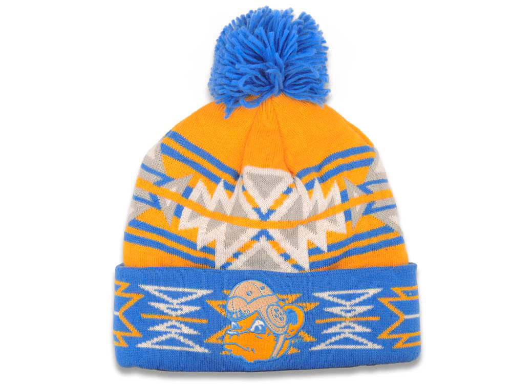 UCLA Bruins Mitchell & Ness NCAA Pom Geotech Knit Beanie Yellow/Sky Bl ...