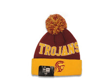 Load image into Gallery viewer, (Youth) USC Trojans New Era NCAA Cuffed Pom Fresh Kid Knit Beanie Hat Maroon/Yellow Crown/Visor Team Color Logo
