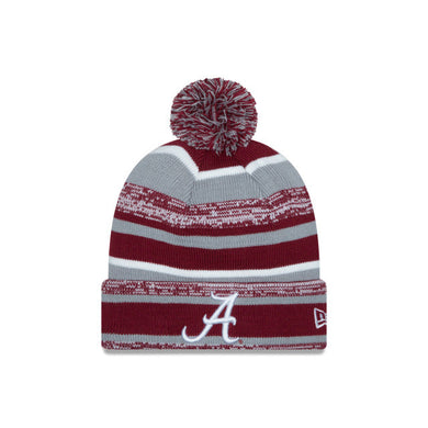 Alabama Crimson Tide New Era NCAA Cuffed Pom Knit Beanie Hat Cardinal/Gray Crown/Visor Team Color Logo (2014 Sideline)