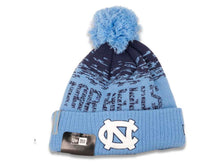 Load image into Gallery viewer, North Carolina Tar Heels New Era NCAA Cuffed Pom 2016 Sideline Knit Hat Team Color Sky Blue/Navy Crown/Cuff Team Color Logo
