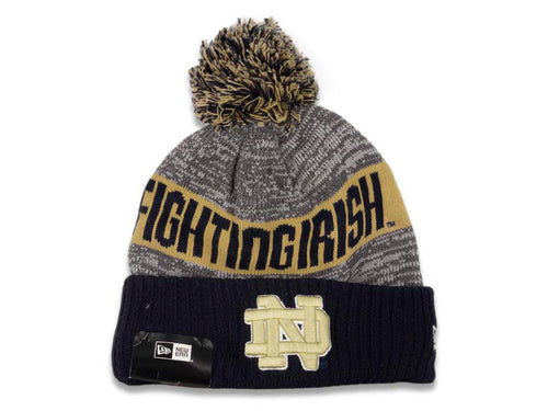 NOTRE DAME Fighting Irish New Era Cuffed Pom 2016 Sideline Knit Hat Team Color Gray/Black/Brown Crown/Cuff Team Color Logo