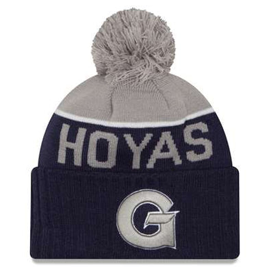 Georgetown Hoyas New Era NCAA Cuffed Pom Knit Hat Gray/Navy Blue Crown/Visor Team Color Logo (2015 Sideline)