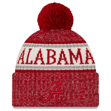 Alabama Crimson Tide New Era NCAA Cuffed Pom Knit Beanie Hat Red/White Crown/Visor Red Logo (2018 Sideline)