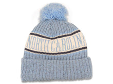 Load image into Gallery viewer, North Carolina Tar Heels New Era NCAA Cuffed Pom Knit Beanie Hat Sky Blue/White Crown/Visor Team Color Logo
