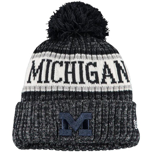 Michigan Wolverines New Era NCAA 2018 Sideline Alternate Cuffed Pom Knit Hat Black/Gray Crown/Visor Black Logo