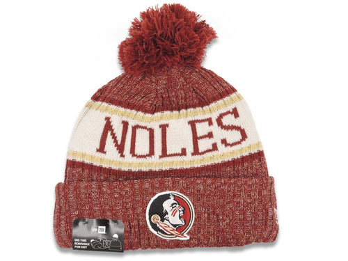 Florida State Seminoles New Era Cuffed Pom Knit Beanie Hat Red/White Crown/Visor Team Color Logo