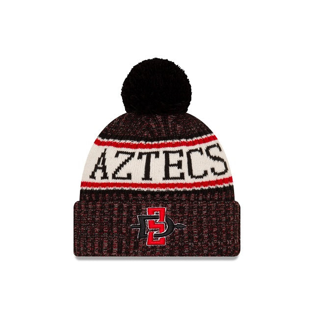 San Diego State Aztecs New Era College Cuffed Pom Knit Sideline 2018 Hat Red/Black/White Crown/Cuff Team Color Logo