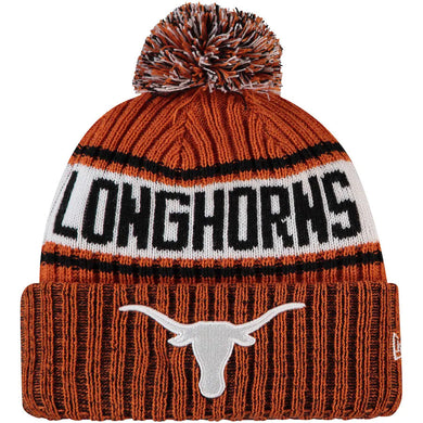 Texas Longhorns New Era NCAA Cuffed Pom Knit Beanie Hat Orange Crown/Visor Team Color Logo (Knit Marl)