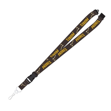 San Diego Padres MLB Brown Lanyard Yellow Script Cooperstown Swinging Friar Logo with Detachable Buckle